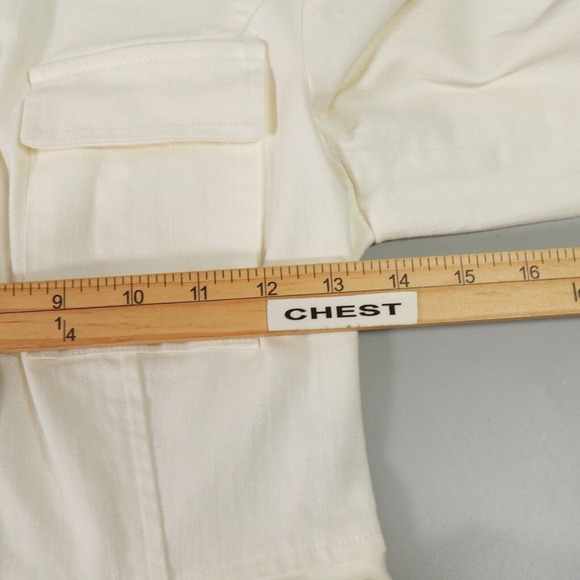 Scripted Peplum Jacket Womens XS Cream Flared Sleeve Canvas Fitted Mod 70s Retro - Picture 14 of 16